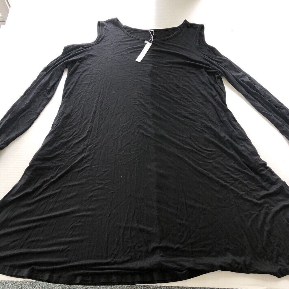 Qixing Black Long Sleeve Cold Shoulder Swing Dress Sz 3XL New A3731